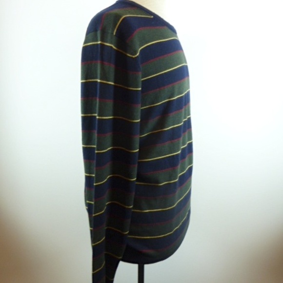 Brooks Brothers blue green stripe merino wool rugby crew neck sweater L preppy - Picture 3 of 5